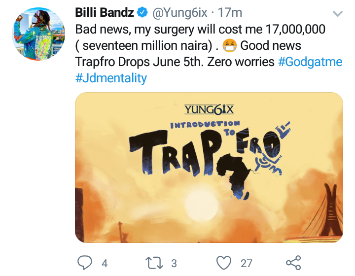 Rapper, Yung6ix reveals he's set to undergo surgery worth ₦17 million