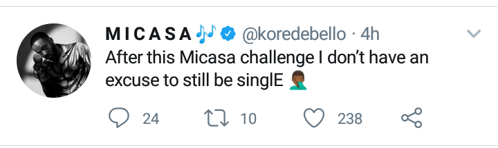 Korede Bello Says He Won't Remain Single After Micasa Challenge