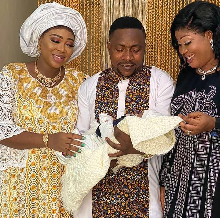 Ogungbe and his wives christen their baby