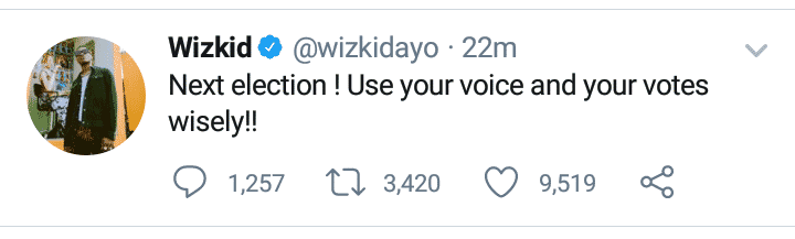 Wizkid advises Nigerians to vote wisely