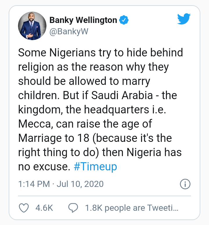 Banky W kicks against early child marriage in Nigeria