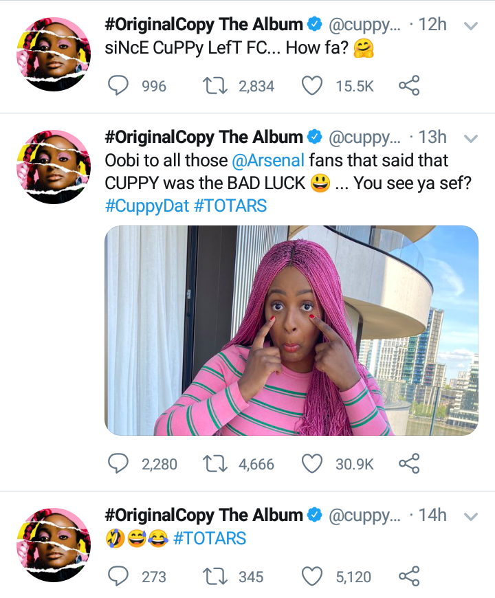 DJ Cuppy mocks her ex-club