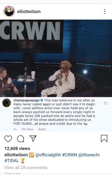Drake praises Lil Wayne