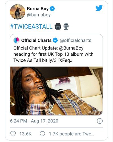 "Twice As Tall" makes it to top 10 albums in UK