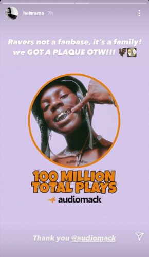 Rema 100 Million Streams On Audiomack