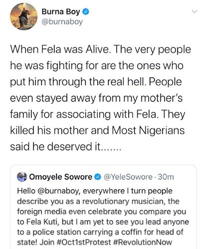 Burna Boy reacts as Sowore challenges him to protest on 1st October